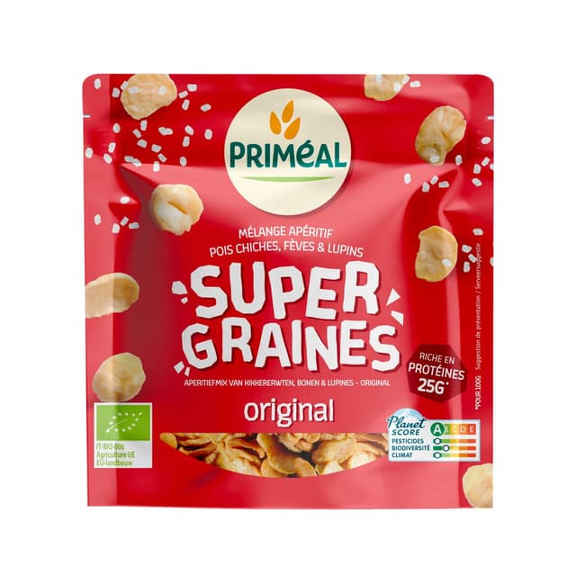 3380380115295 - Priméal - Les Supers graine salée bio, Mélange apéritif pois chiches, fèves et lupin