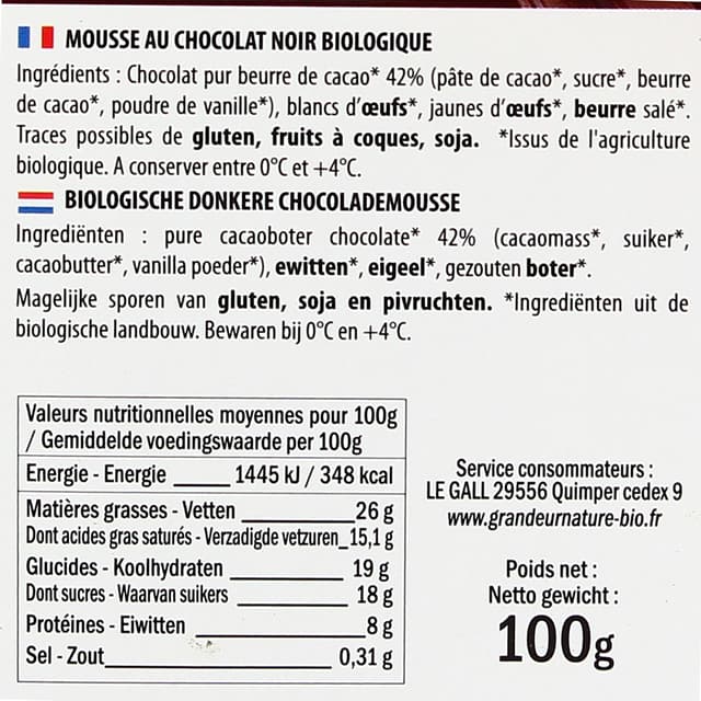3252920039395 - Grandeur nature - Mousse bio au chocolat noir