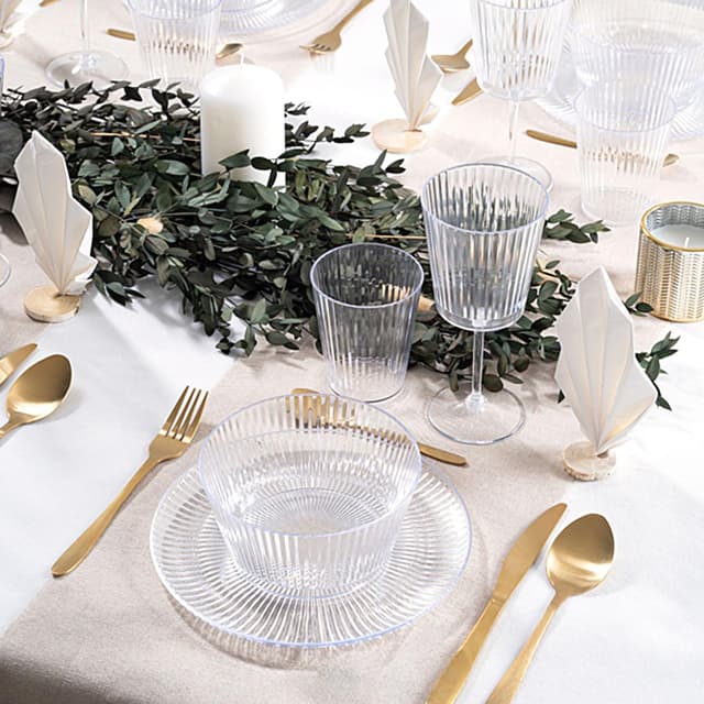 3574380659495 - Homea - Verre a pied cannele réutilisable en PS transparent 35cl