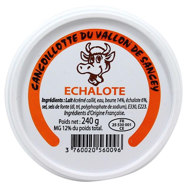 3760020560096 - Les Fruitières Du Vallon De Sancey - Cancoillotte échalote 12%MG du Vallon de Sancey- Lait de vache pasteurisé