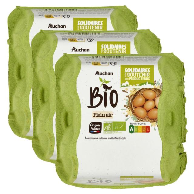 2050000410796 - Auchan Solidaires Bio - Oeufs de poules Bio élevées en plein air, calibre moyen, gros