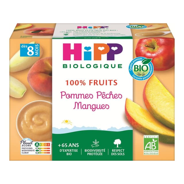 4062300011496 - Hipp - 100% Fruits - Pommes Pêches Mangues Bio Coupelle Bébé Dès 8 mois