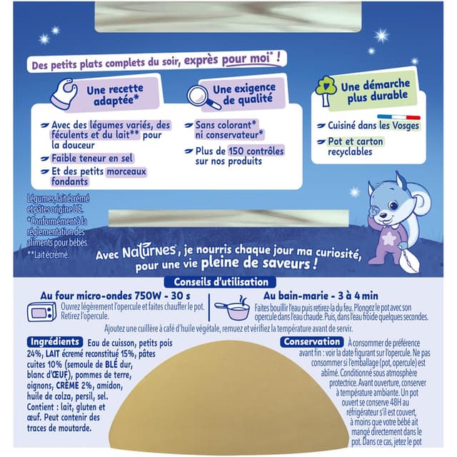 7613035052796 - Naturnes® - P'tit Souper - Crème de petits pois, petites pâtes Bol Bébé Dès 12 mois