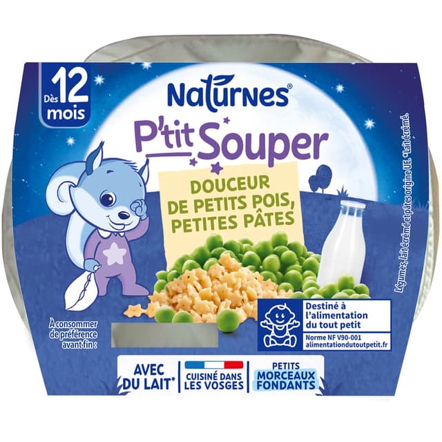 7613035052796 - Naturnes® - P'tit Souper - Crème de petits pois, petites pâtes Bol Bébé Dès 12 mois