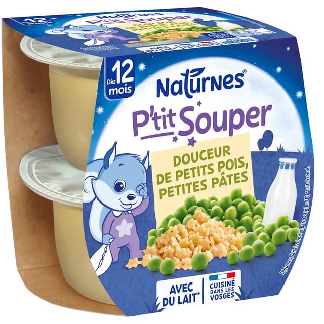 7613035052796 - Naturnes® - P'tit Souper - Crème de petits pois, petites pâtes Bol Bébé Dès 12 mois