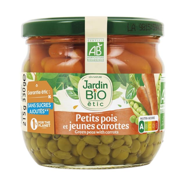 3456300003796 - Jardin Bio Etic - Petits Pois Très Fins et  Jeunes Carottes Bio sans sucres ajoutés