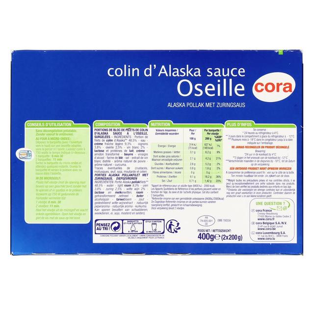 3257980479396 - Cora - 2 Colins d'Alaska sauce oseille qualité 100% filet 2x200g