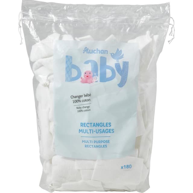 3596710560097 - Auchan Baby - Cotons rectangles multi-usages pour bébé