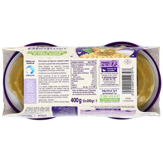 3041090512797 - Blédina - Blédîner - Légumes du Potager Pâtes étoile Bol Bébé Dès 12 mois