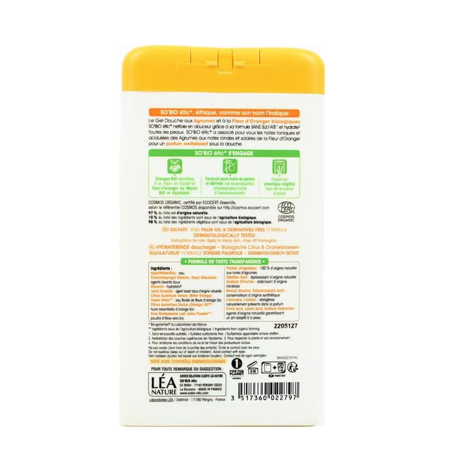 3517360022797 - SO'BIO ETIC - Gel douche hydratant Agrumes et Fleur d'oranger