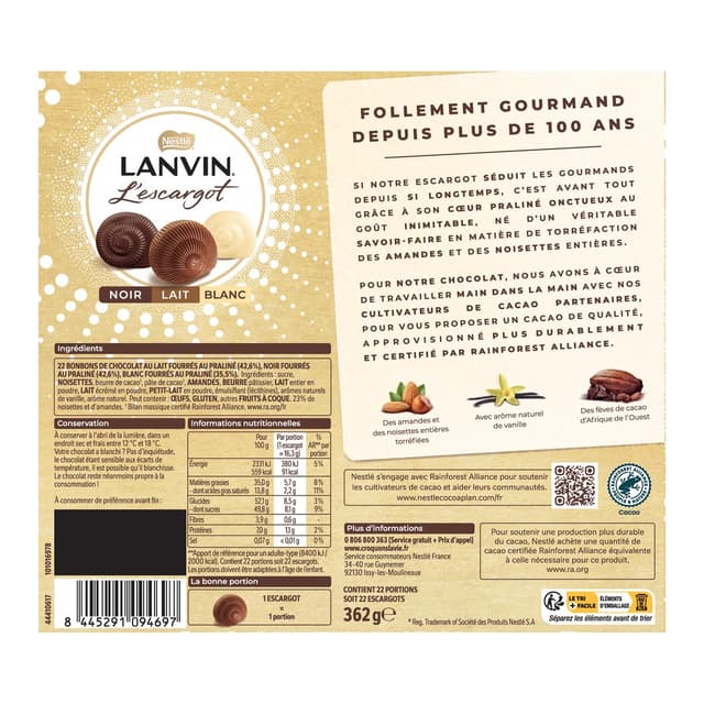 8445291094697 - Lanvin - Escargot Chocolat Trio Blanc, Noir et Lait