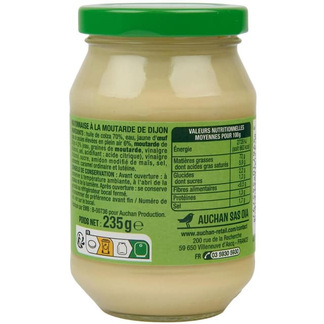 3596710545797 - Auchan - Mayonnaise à la moutarde de Dijon et oeufs plein air en bocal