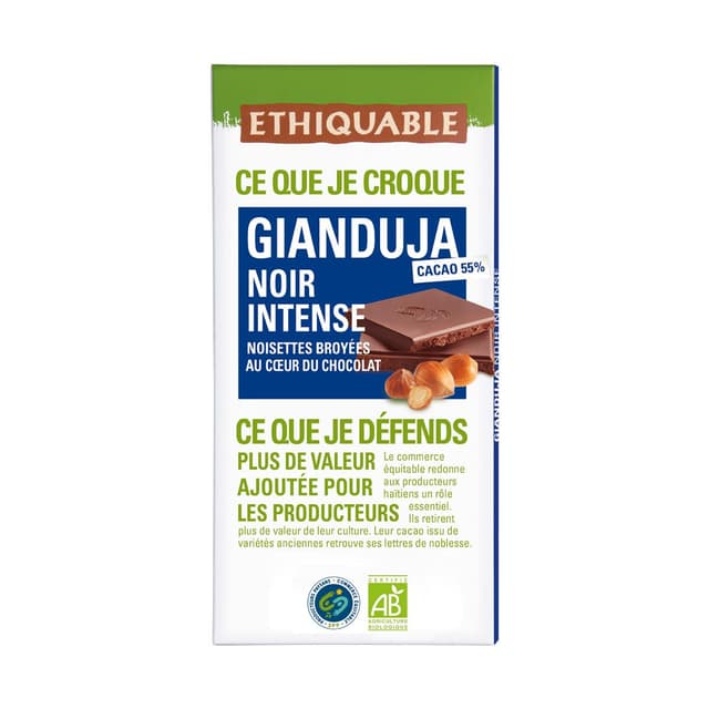 3760278860498 - Ethiquable - Commerce Equitable - Chocolat noir Gianduja inense 42% Cacao Bio du Nicaragua