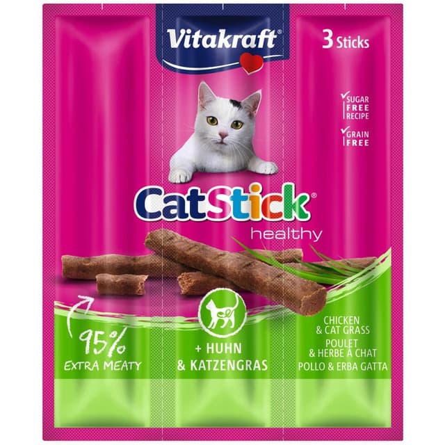 4008239312198 - Vitakraft Catstick - Mini Bâtonnets au Poulet et Herbes à Chat - Friandise pour chat