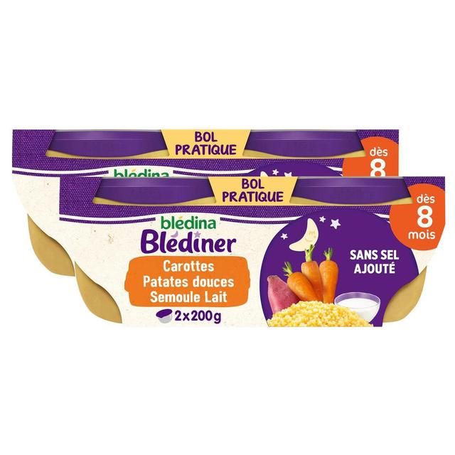 2050000312298 - Blédina - Blédîner - Duo de Carottes, Patates Douces et Semoule Bol Bébé Dès 8 mois