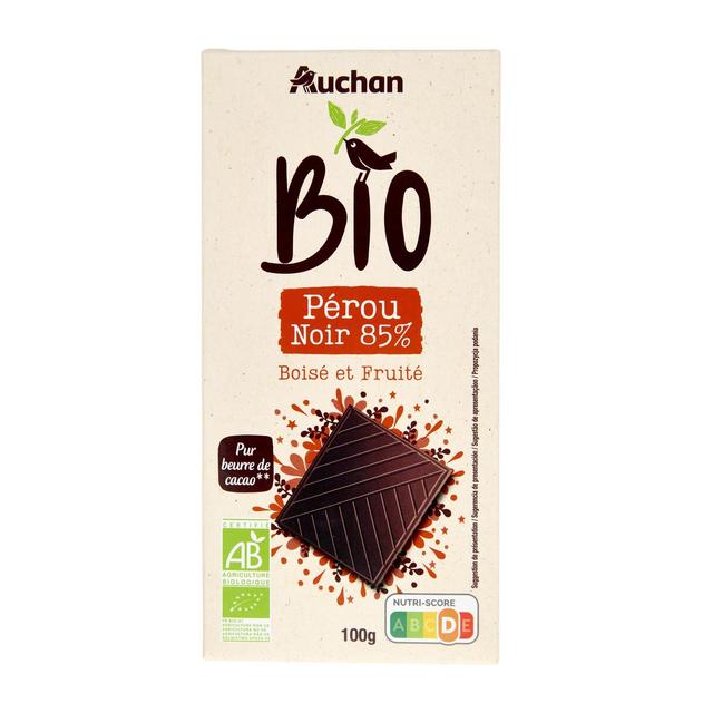 3596710512898 - Auchan BIO - Tablette de chocolat noir 85% cacao Pérou bio
