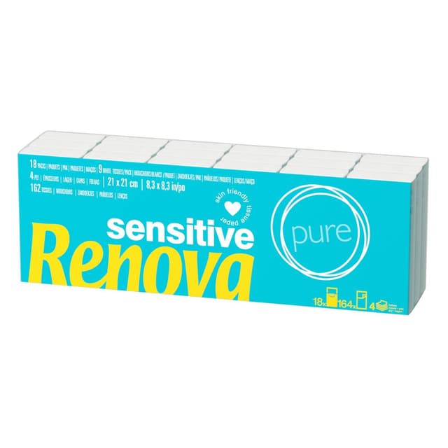5601028004398 - RENOVA - Paquets de mouchoirs sensitive blanc 4 épaisseurs