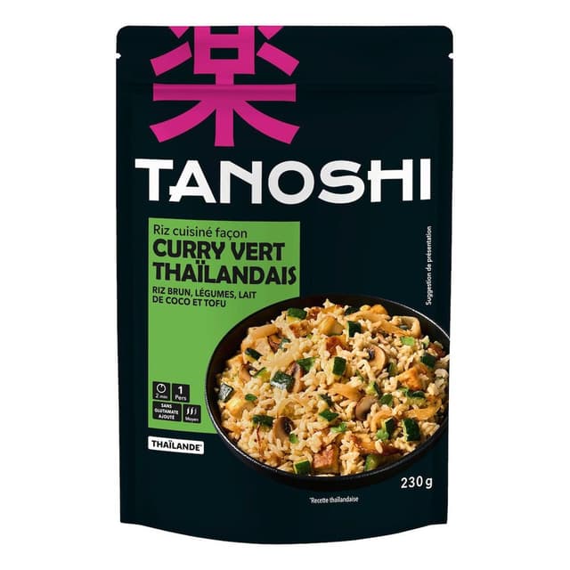 3229820806198 - Tanoshi - Thaïlande - Riz cuisiné façon curry vert thaïlandais en sachet micro-ondable