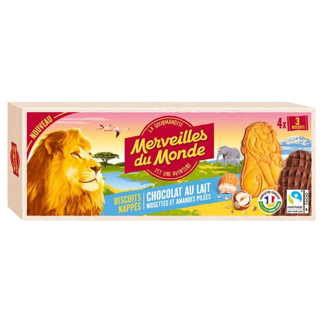 3770024649598 - Merveilles du monde - Biscuits nappés au chocolat au lait, noisettes et amandes