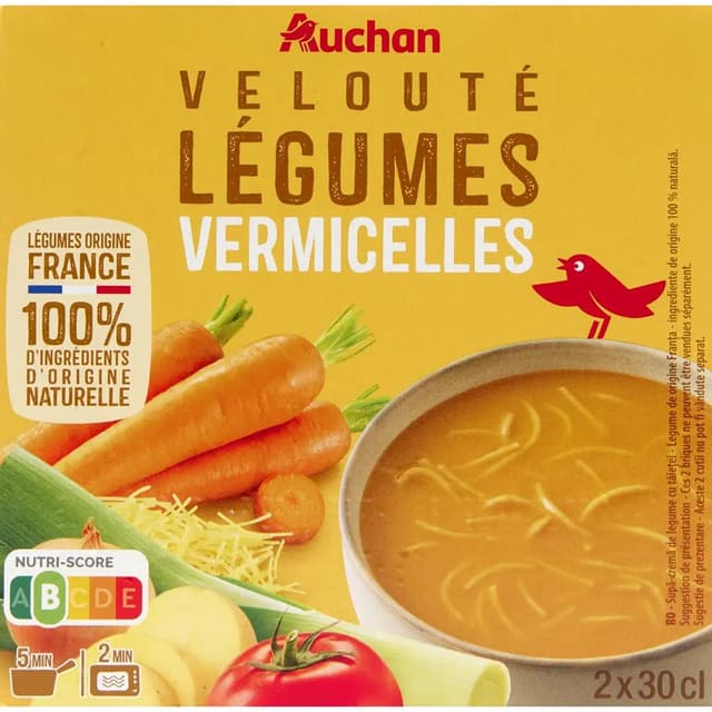 3596710494699 - Auchan - Velouté de Légumes et Vermicelles Soupe liquide en brique individuelle