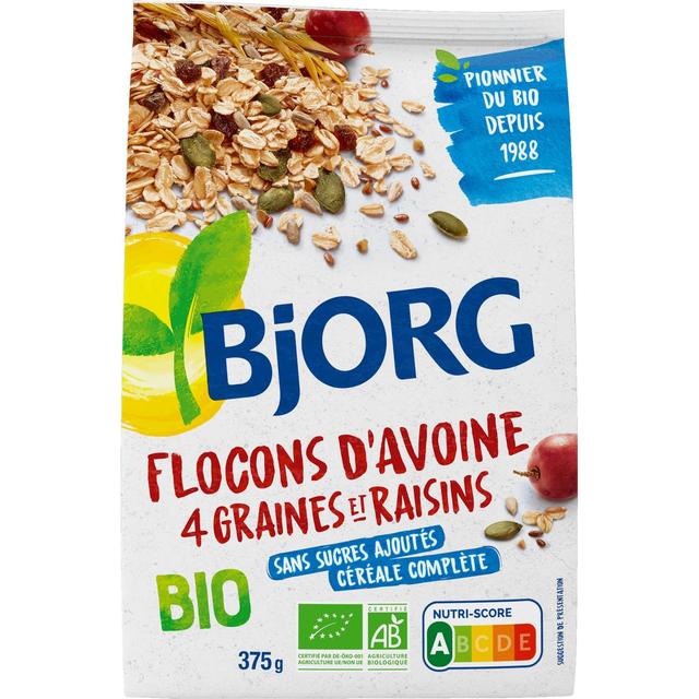 3229820786599 - Bjorg - Flocons d'avoine 4 graines et raisins Bio