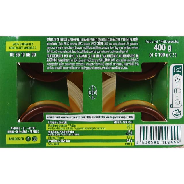 3608580106999 - Andros - Liégeois Pomme Banane sur lit de Chocolat