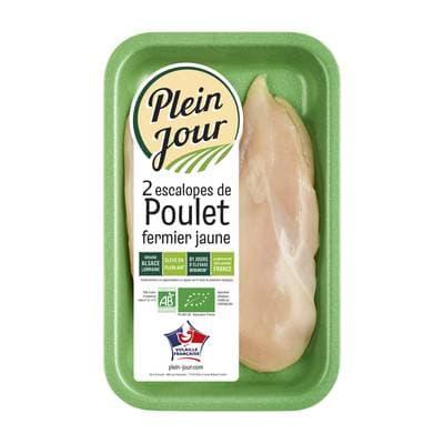 Plein Jour Escalopes de Poulet Jaune Bio, environ 2x175g