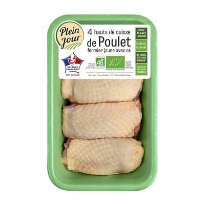 Plein Jour Hauts de Cuisse de Poulet Jaune Bio, environ 4x162g