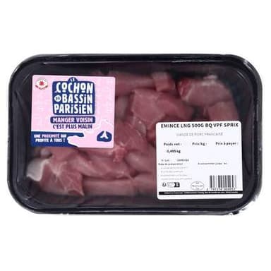 Le COCHON du BASSIN PARISIEN Emincé Longe de Porc, environ 500g