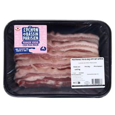 Le COCHON du BASSIN PARISIEN Poitrine de Porc Tranchée, 5 tranches - environ 550g