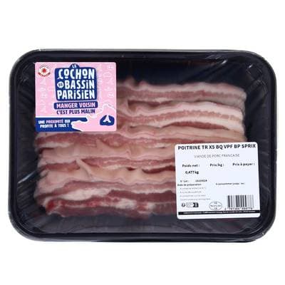 Le COCHON du BASSIN PARISIEN Poitrine de Porc Tranchée, 5 tranches - environ 550g