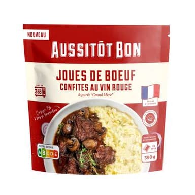 Aussitôt Bon Joue de Boeuf Confite au Vin Rouge et Purée façon Grand-Mère, 390g
