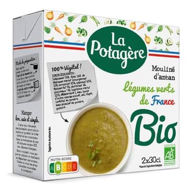 La Potagère Soupe Mouliné d'Antan Bio- Légumes Verts de France, 2x30cl
