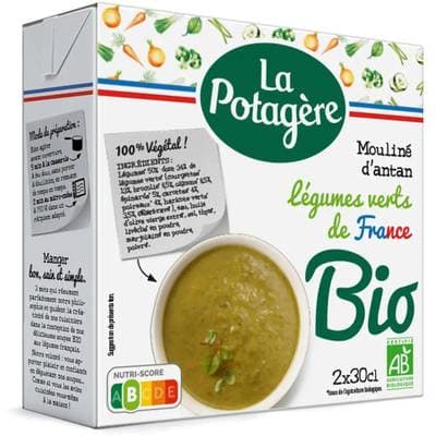 La Potagère Soupe Mouliné d'Antan Bio- Légumes Verts de France, 2x30cl