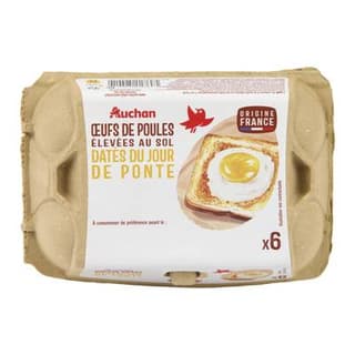Auchan Oeufs de poules élevées au sol, 6 oeufs