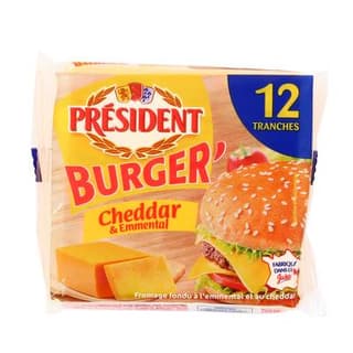 Président Fromage Burger Cheddar et Emmental, 12 tranches