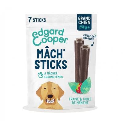 Edgard Cooper Stick à mâcher Fraise et Menthe- Friandise Récompense pour Grand Chien Adulte x7, 230g