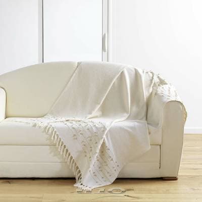 Douceur D Interieur Plaid à franges Golden Sunset en coton, 125 x 150 cm