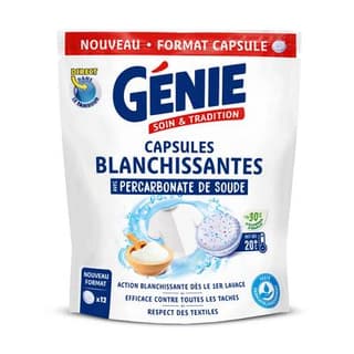 Génie Lessive en capsules blanchissantes avec percarbonate de soude, 12 capsules