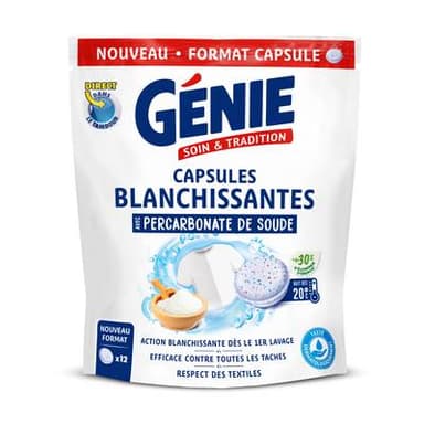 Génie Lessive en capsules blanchissantes avec percarbonate de soude, 12 capsules