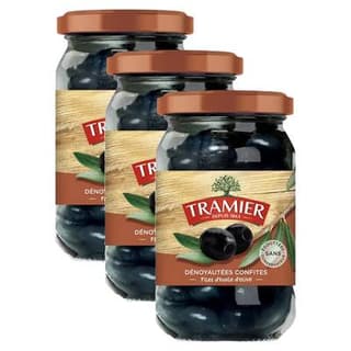 Tramier Olives noires confites dénoyautées et filet d'huile d'olive en bocal, Lot de 3x150g