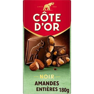Côte d'Or Chocolat bloc noir amandes entières, 180g