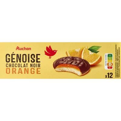 Auchan Génoises nappées de chocolat noir saveur orange x12, 150g