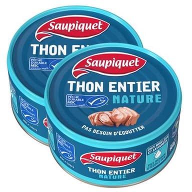Saupiquet Thon entier naturel MSC sans égouttage, Lot de 2x140g