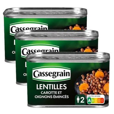 Cassegrain Lentilles préparées tendres et fondantes, Lot de 3x265g