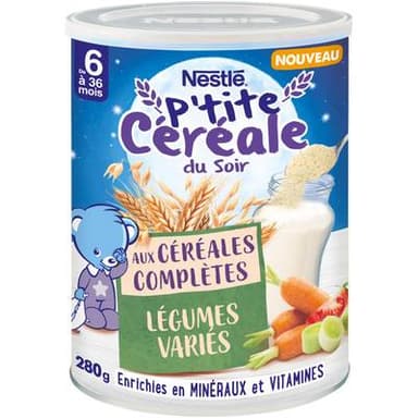 Nestlé - P'tite Céréale Céréales complètes aux légumes variés du soir Bébé dès 6 mois, 280g