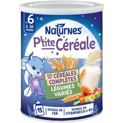 Naturnes® - P'tite Céréale Céréales complètes aux légumes variés du soir Bébé dès 6 mois, 280g