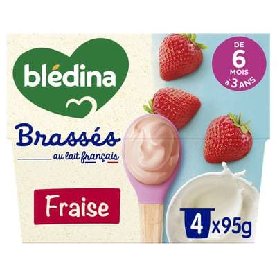 Blédina - Les Brassés Dessert Lacté Fraise Coupelle Bébé dès 6 mois, 4x95g