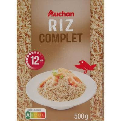 Auchan Riz complet cuisson rapide prêt en 10 min, 500g