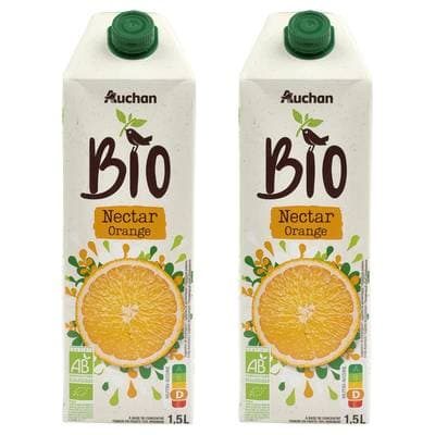 Auchan BIO Nectar d'orange bio, Lot de 2x1,5L